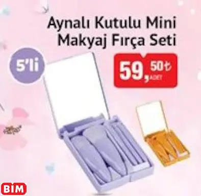 AYNALI KUTULU MİNİ MAKYAJ FIRÇA SETİ